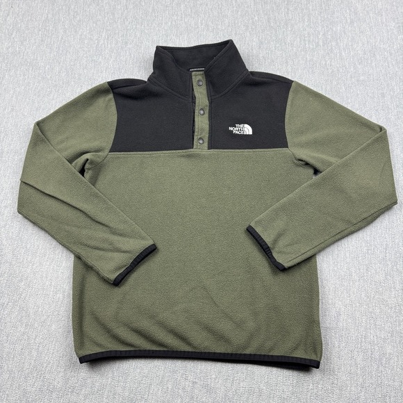 The North Face Jacket Youth Boys Large 14/16 Green Black TKA Glacier Snap-Neck - Picture 1 of 10